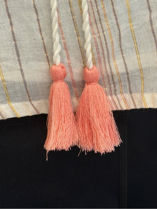 NWT Miss Me Sz S Cream Striped Tassel Camisole with Coral Accents gold threading - Picture 6 of 8